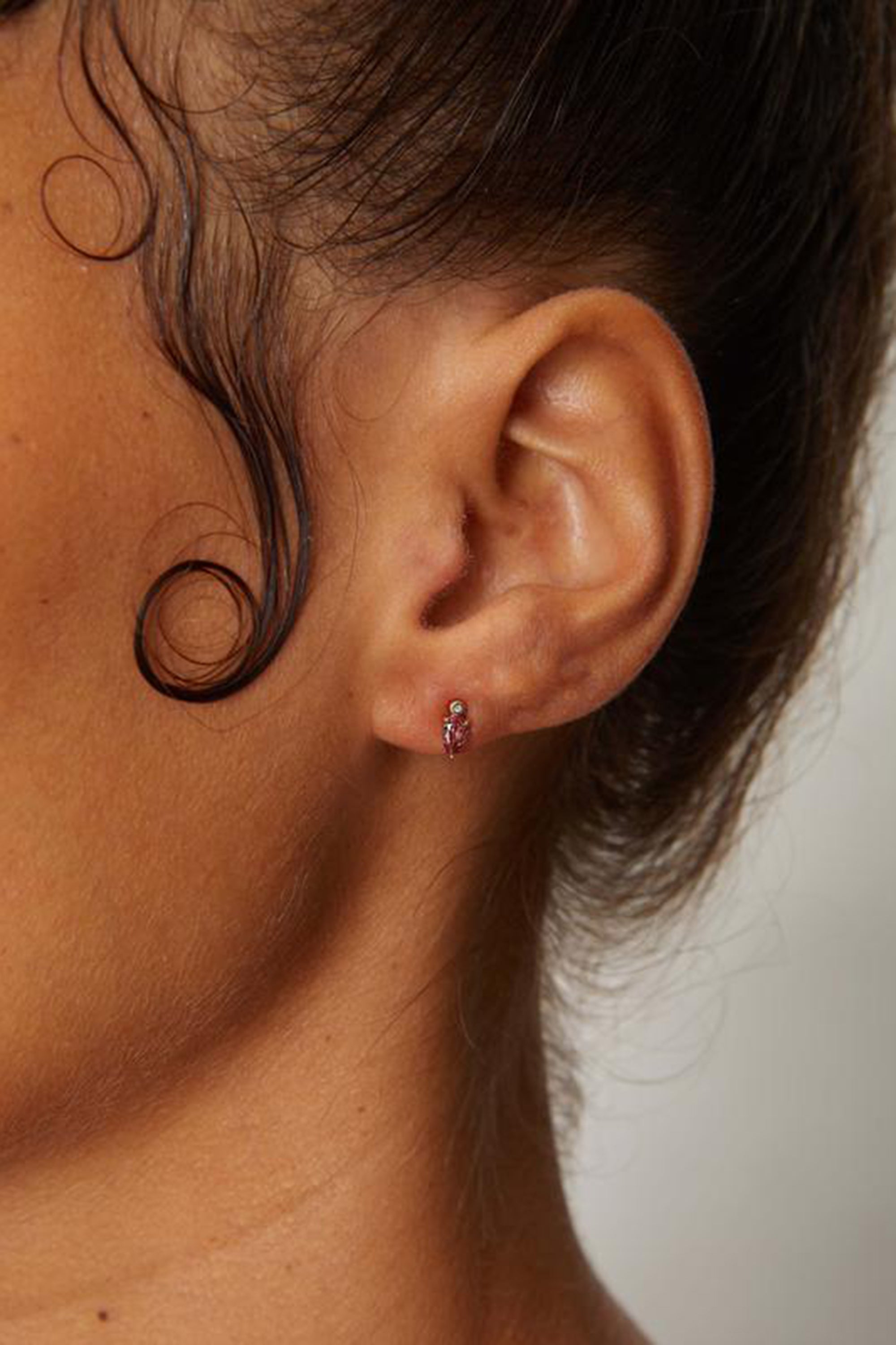 SCOSHA - DROPLET STUDS, pink Tourmaline + Diamond