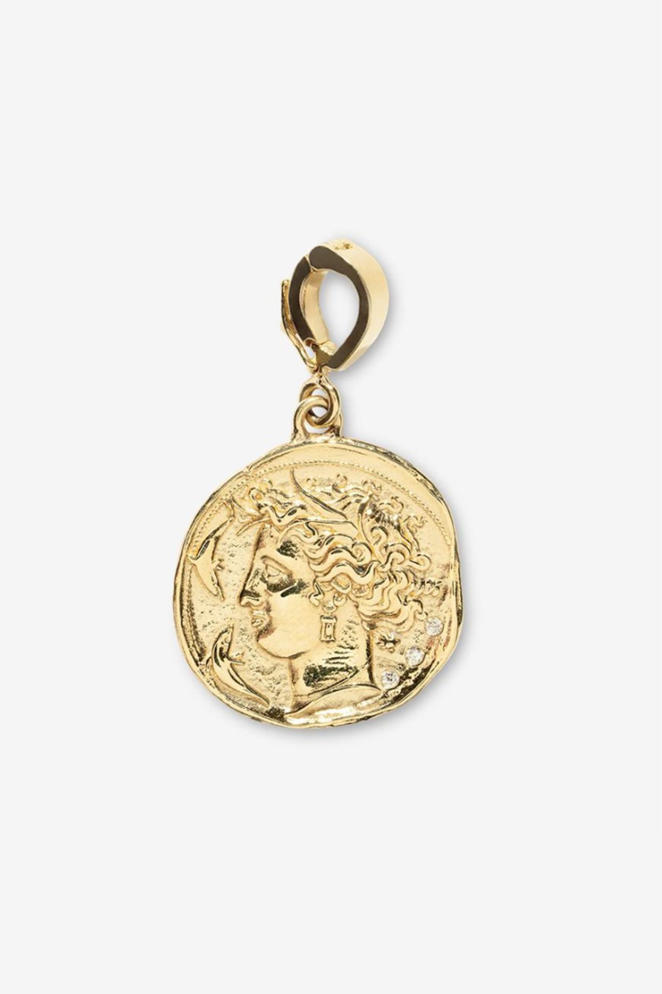 AZLEE - goddess small diamond coin charm, yellow gold