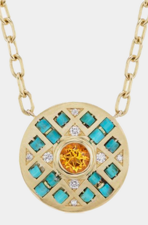 HARWELL GODFREY - BEADED MINI PENDANT NECKLACE, TURQUOISE + CITRINE