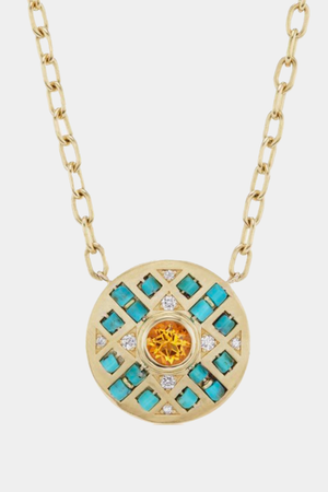 HARWELL GODFREY - BEADED MINI PENDANT NECKLACE, TURQUOISE + CITRINE