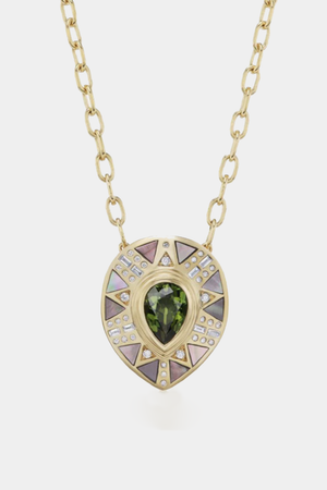 HARWELL GODFREY - cleopatra's tear pendant necklace, dark mother of pearl and tourmaline