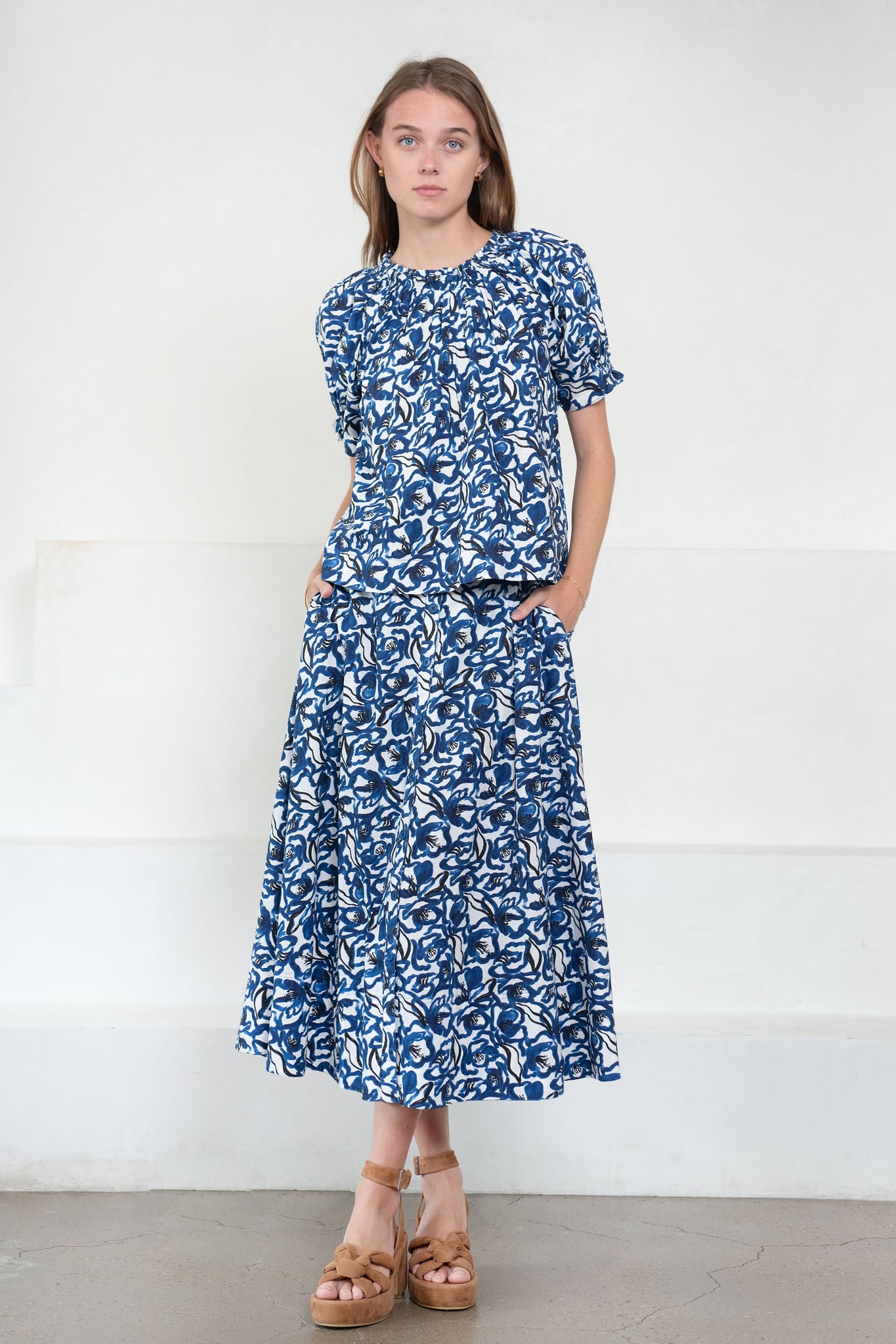 Apiece Apart - Kasin Top, Brushed Floral Indigo