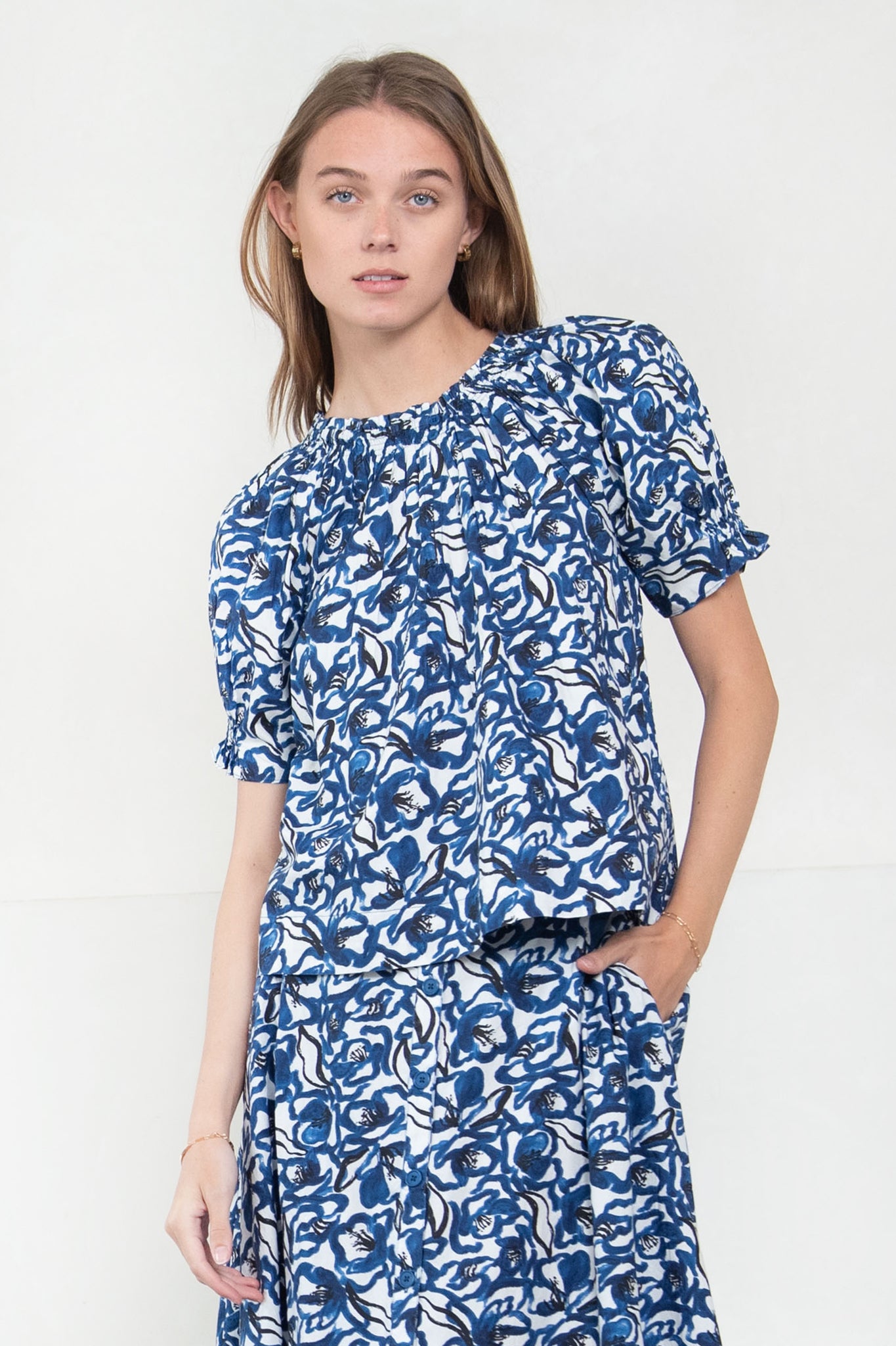 Apiece Apart - Kasin Top, Brushed Floral Indigo