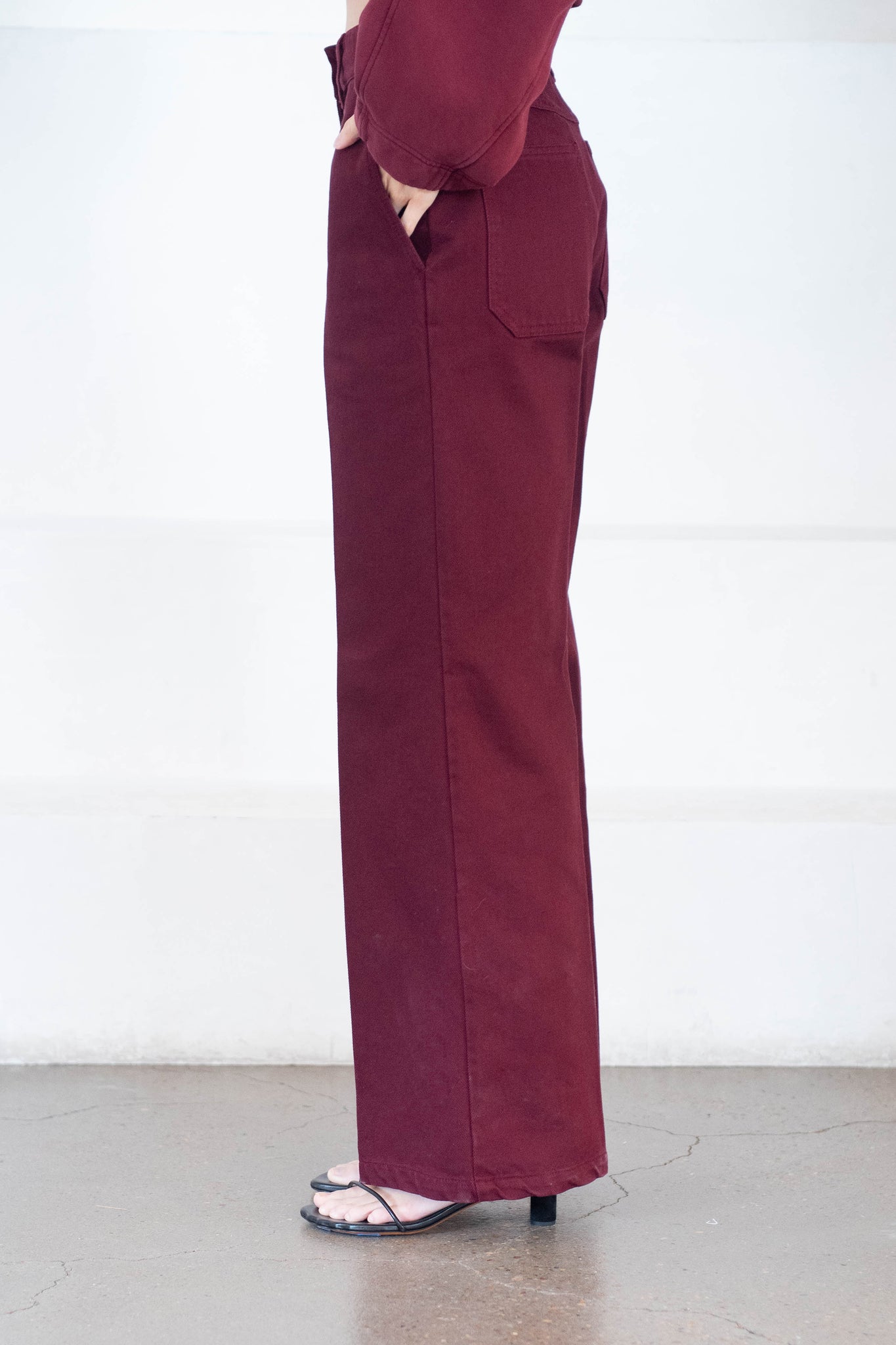 Pantom Long Denim Pants, Burgundy