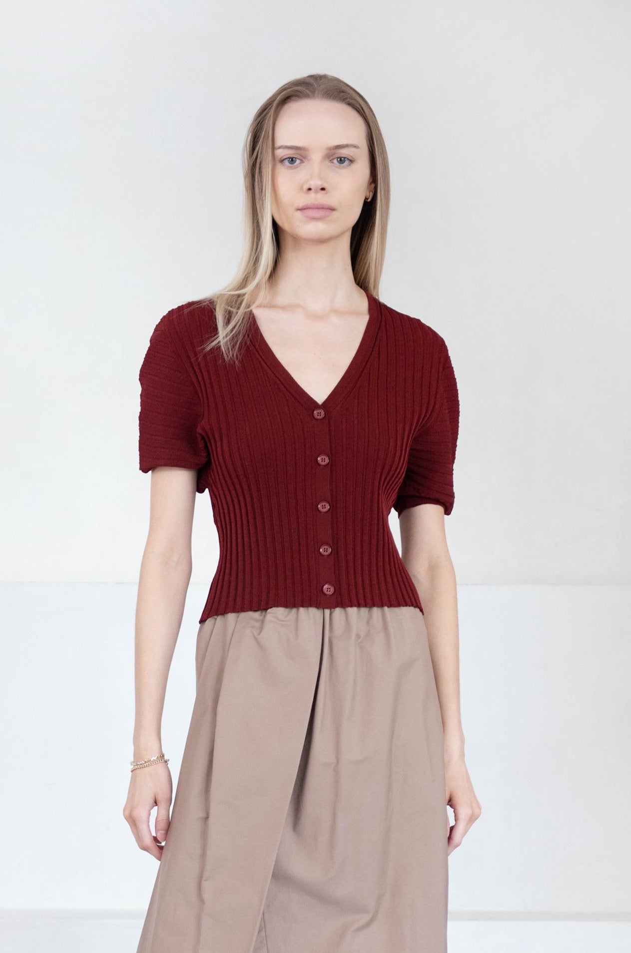 Christian Wijnants - Kesi Ribbed Knit Cardigan, Mahogany