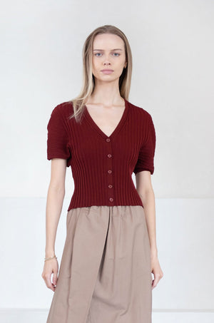 Christian Wijnants - Kesi Ribbed Knit Cardigan, Mahogany