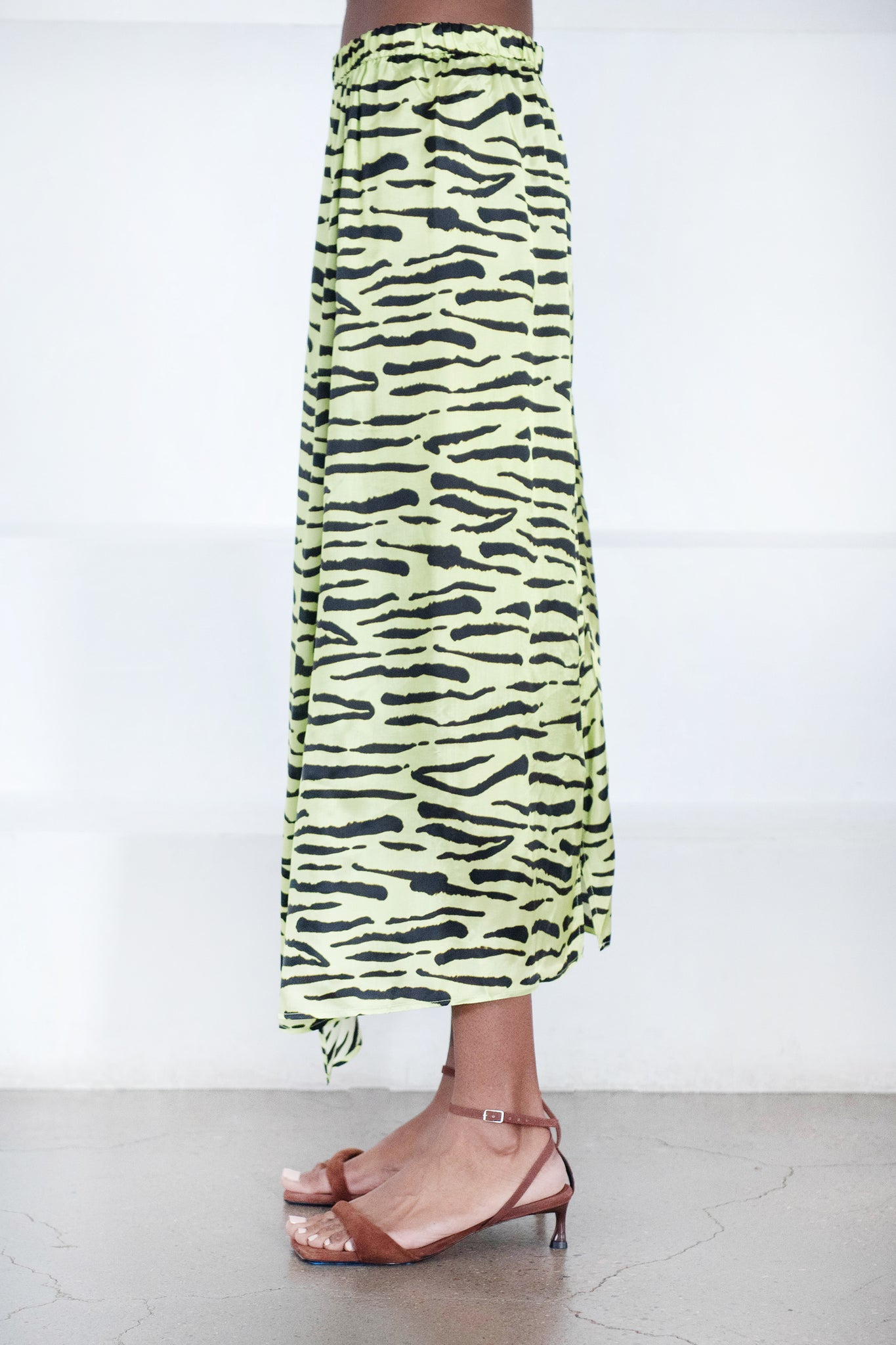 Christian Wijnants - Sonam Fluid Elastic Waistband Skirt, Lime Wild Stripes