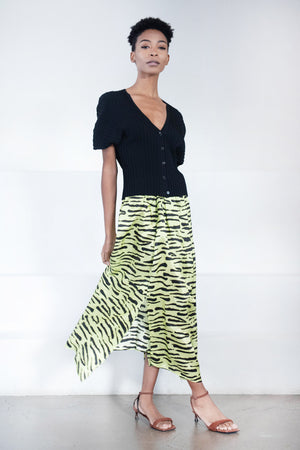 Christian Wijnants - Sonam Fluid Elastic Waistband Skirt, Lime Wild Stripes