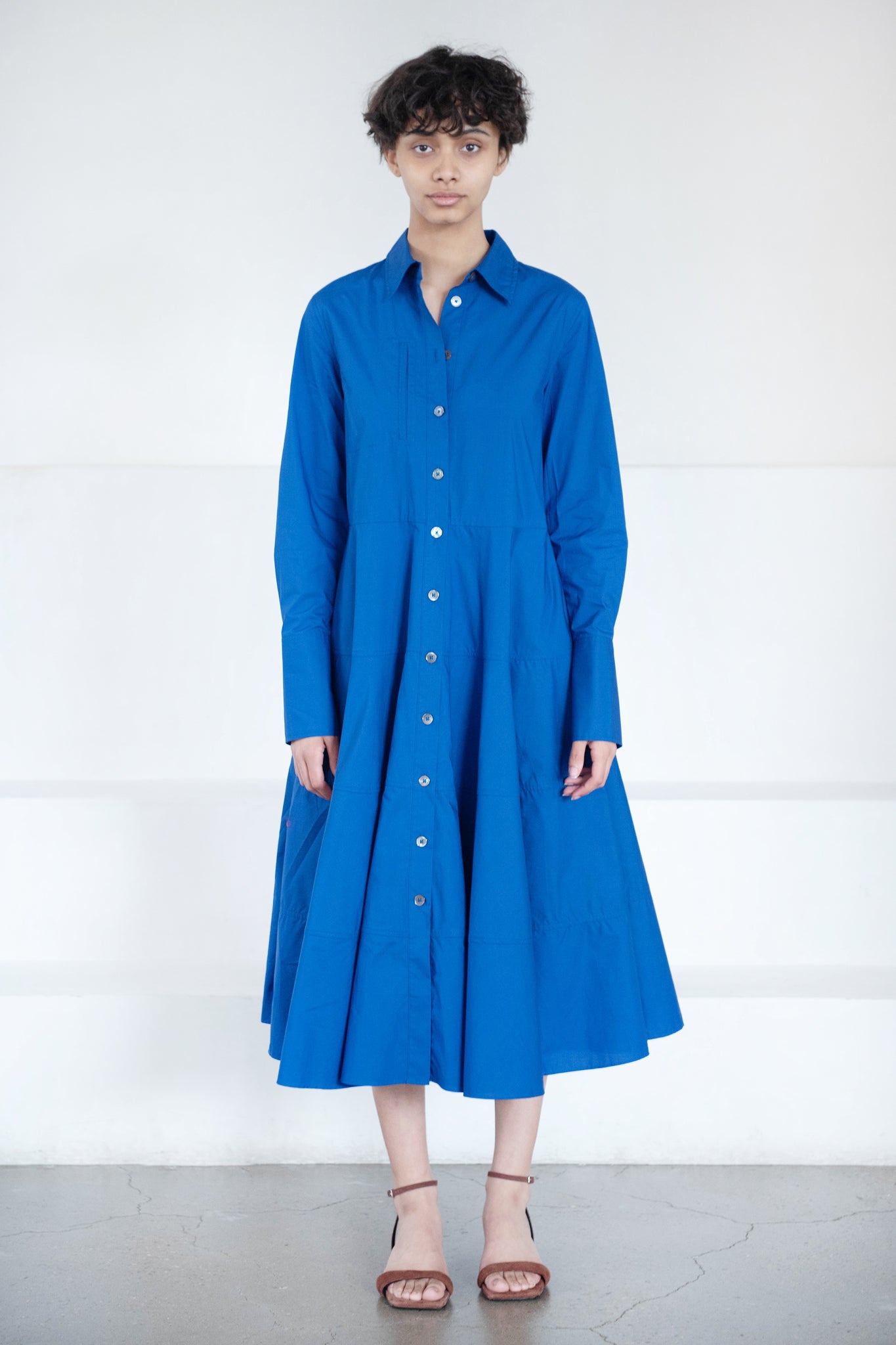 CO - Long Sleeve Tiered Dress, Azure