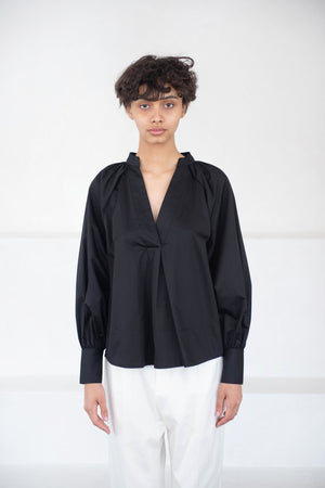 CO - Ruched V-Neck Blouse, Black