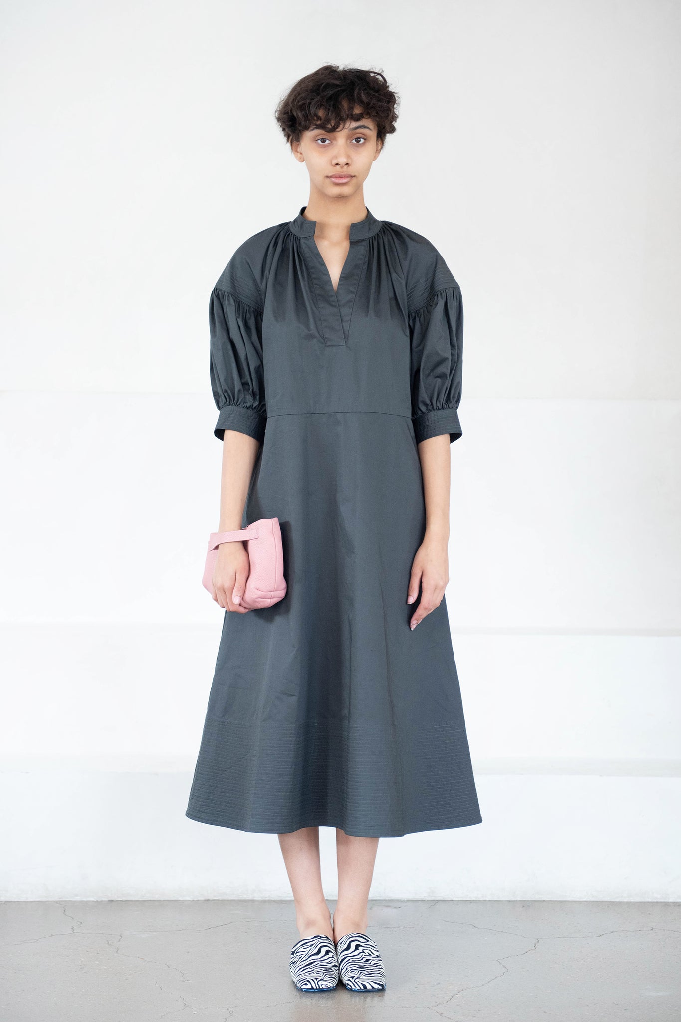 CO - V-Neck Shirred Dress, Slate