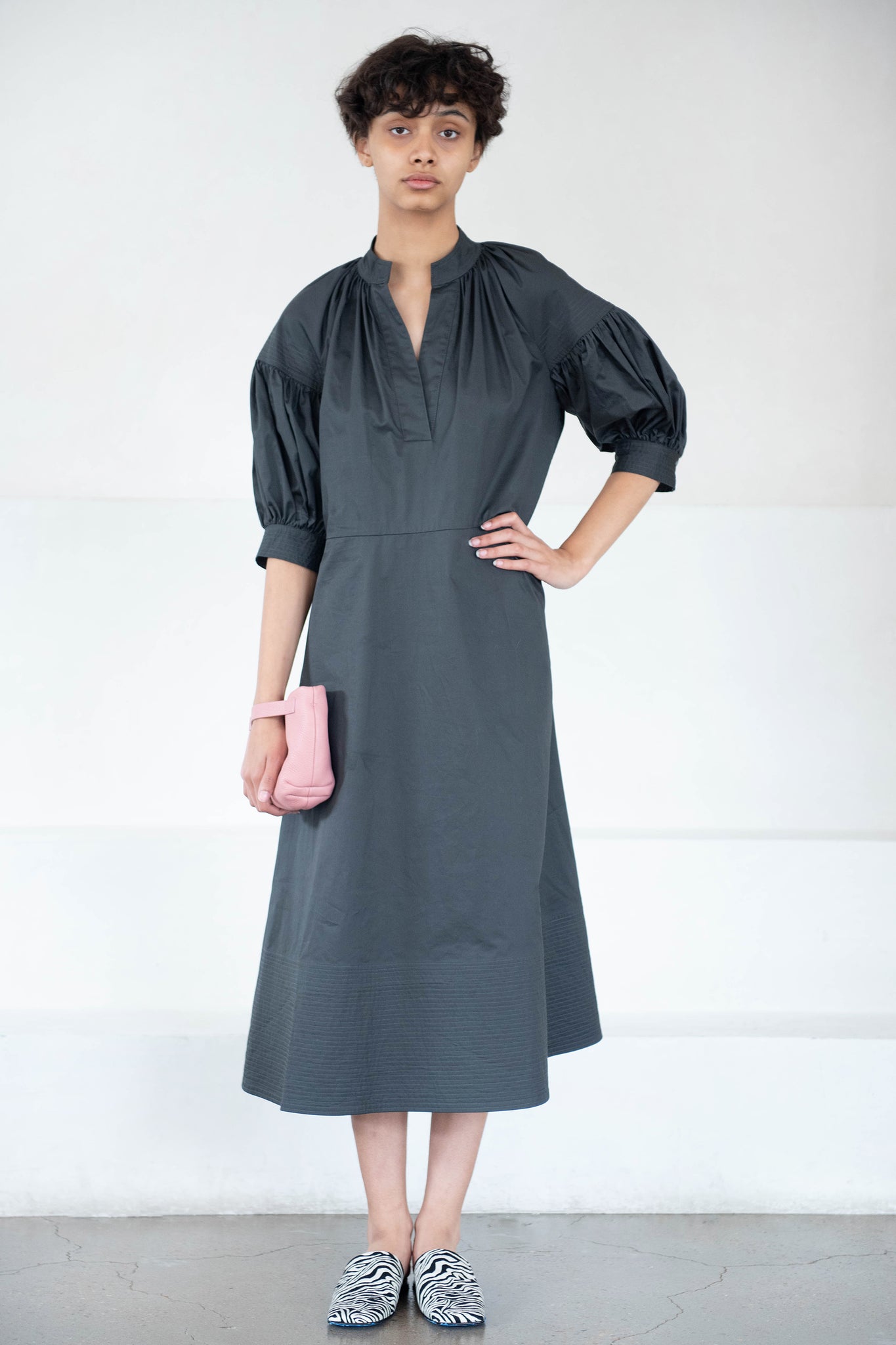 CO - V-Neck Shirred Dress, Slate