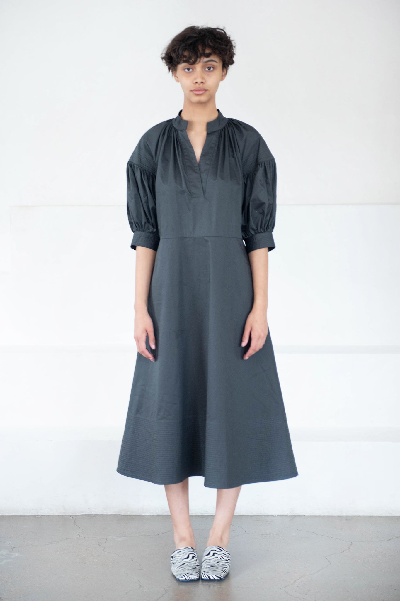CO - V-Neck Shirred Dress, Slate