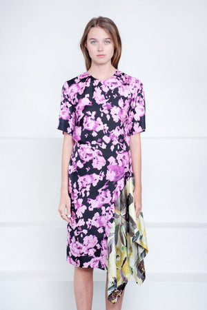 DRIES VAN NOTEN - Draped Silk Dress, Dessin B