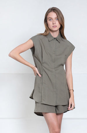 Hache - Paris Shirt, Military Green Stripes