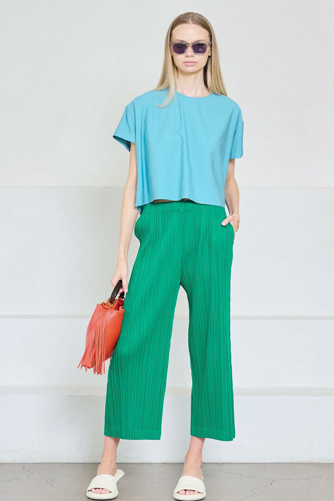 Pleats Please by Issey Miyake - Ramie Pants, Green