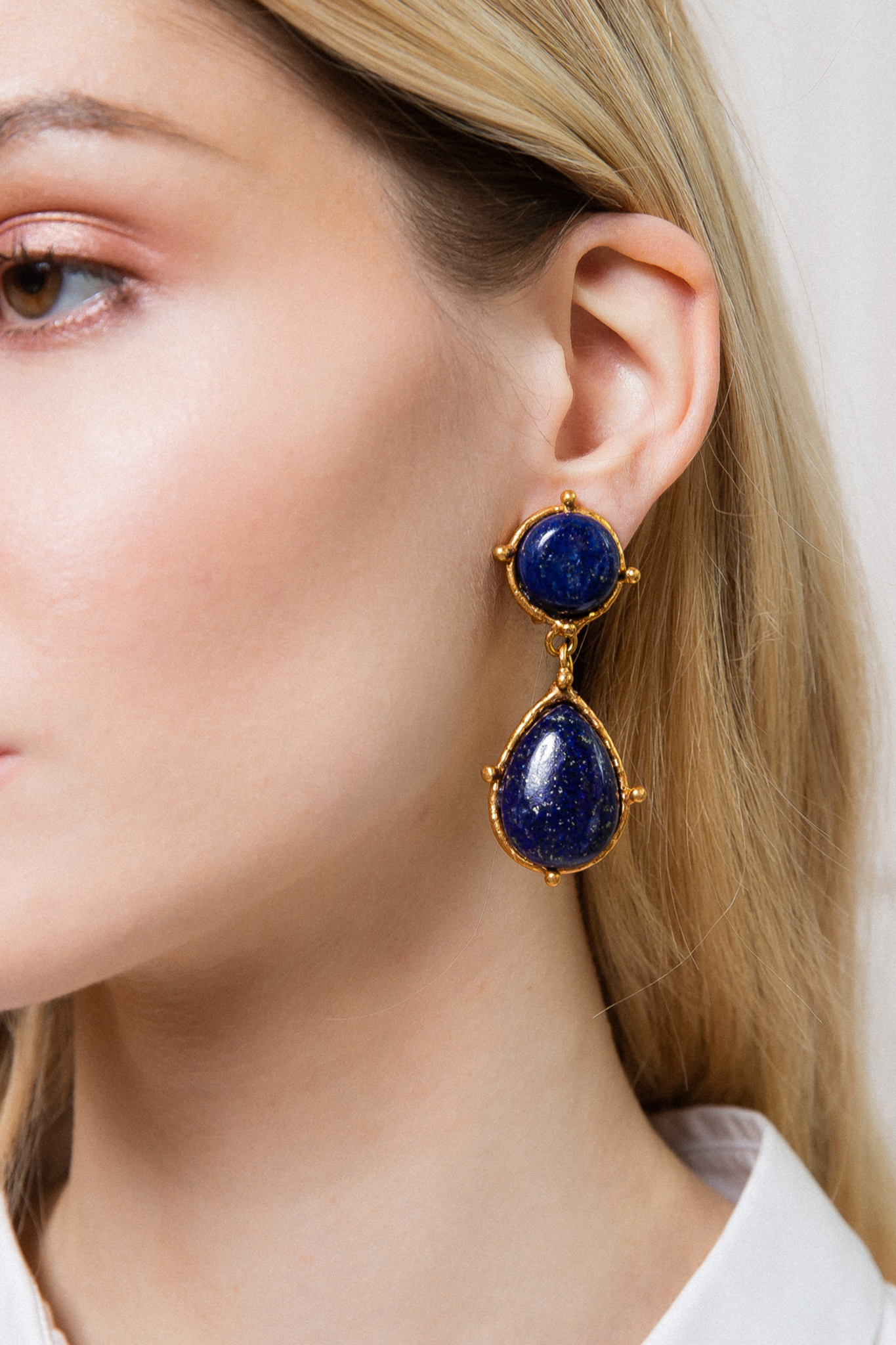 SYLVIA TOLEDANO - BOUCLES D'OREILLES 2 PIERRES DOTS, LAPIS