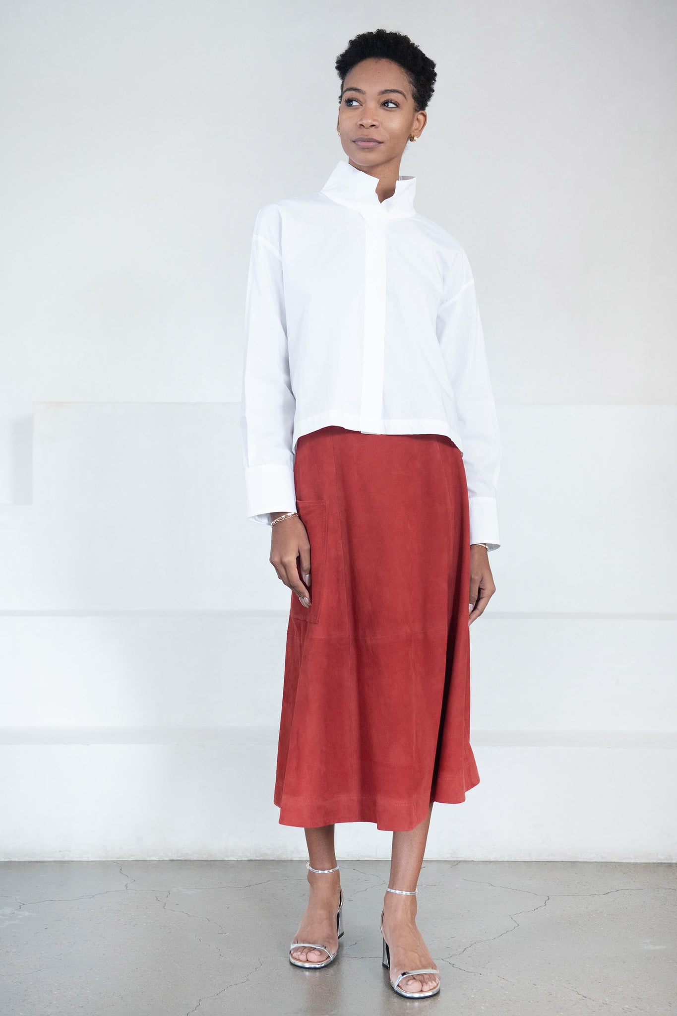 LOULOU STUDIO - Thea Suede Long Skirt, Cherry