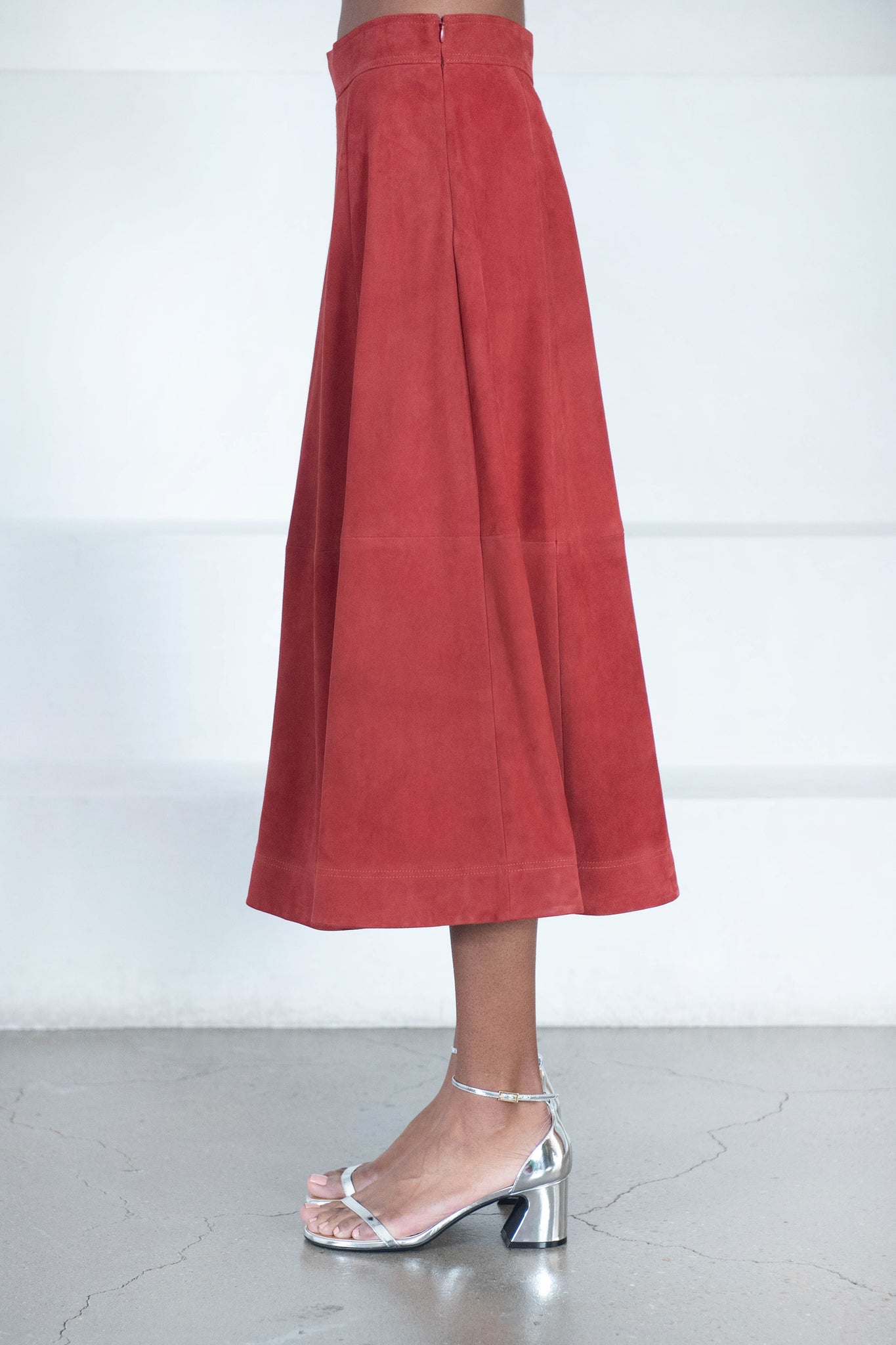 LOULOU STUDIO - Thea Suede Long Skirt, Cherry