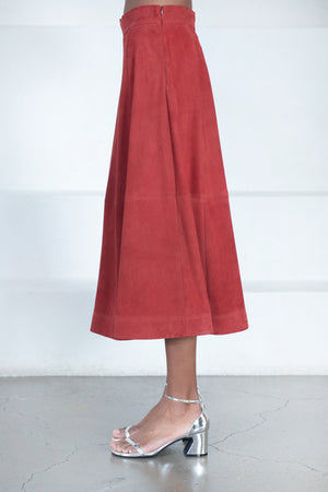 LOULOU STUDIO - Thea Suede Long Skirt, Cherry