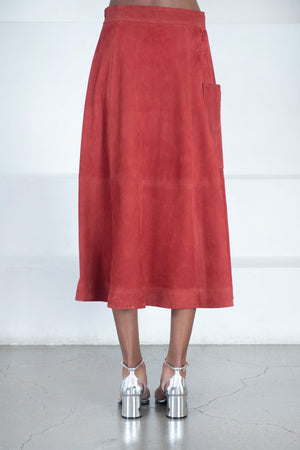 LOULOU STUDIO - Thea Suede Long Skirt, Cherry