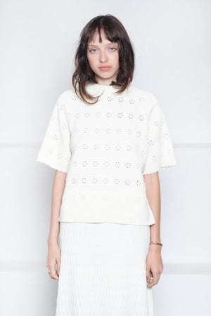 MOLLI - Floral Open-Work Knit Raglan Top, Natural