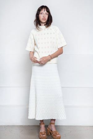 MOLLI - Floral Open-Work Knit Raglan Top, Natural