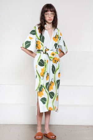 ODEEH - Midi Dress with Sleeves and Belt, Ice Green