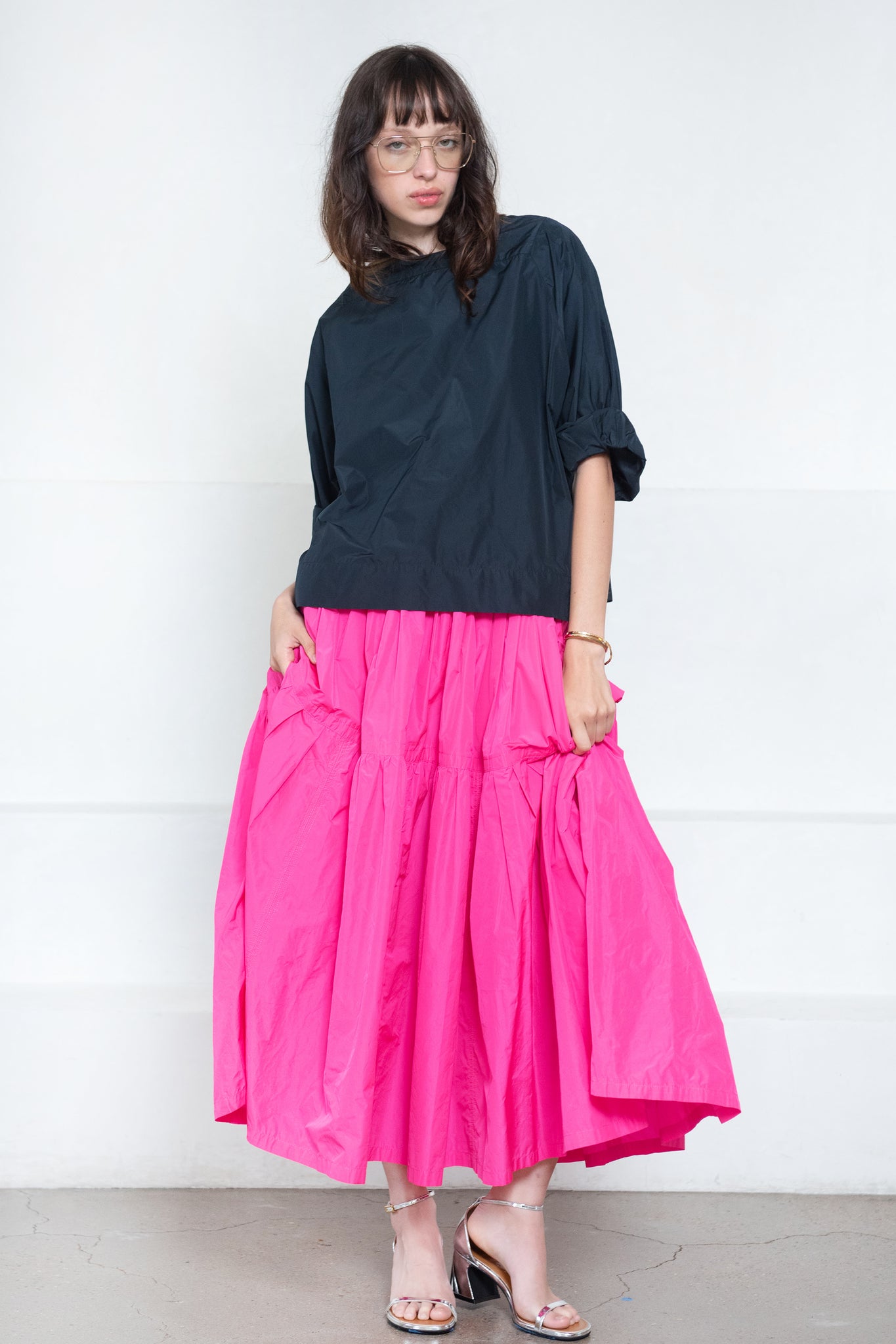 ODEEH - Midi Skirt, Neon Pink