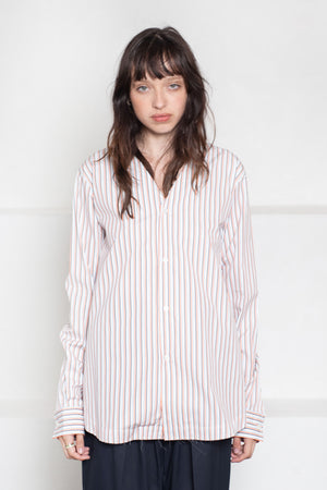 PLAN C - V-Neck Striped Shirt, Black & Apricot