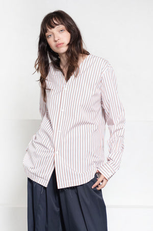 PLAN C - V-Neck Striped Shirt, Black & Apricot