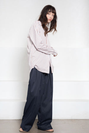 PLAN C - V-Neck Striped Shirt, Black & Apricot