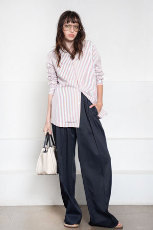 PLAN C - V-Neck Striped Shirt, Black & Apricot