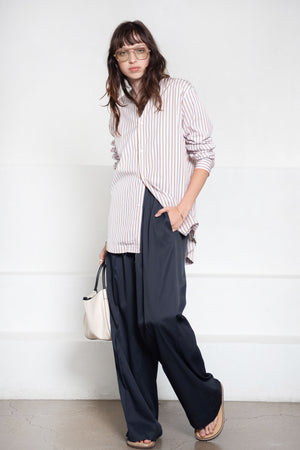 PLAN C - V-Neck Striped Shirt, Black & Apricot