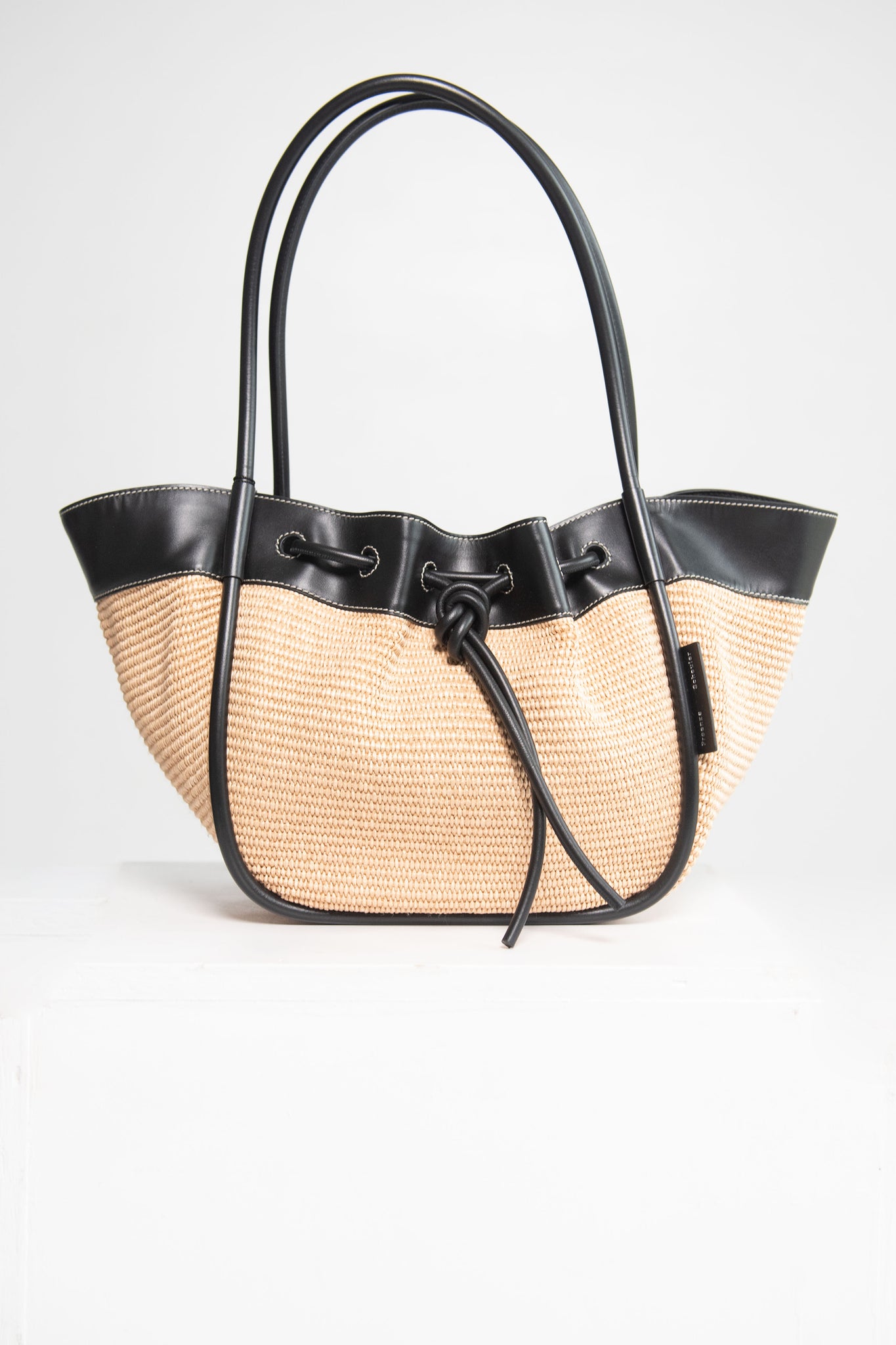 proenza schouler - Raffia Large Ruched Tote, Black & Sand