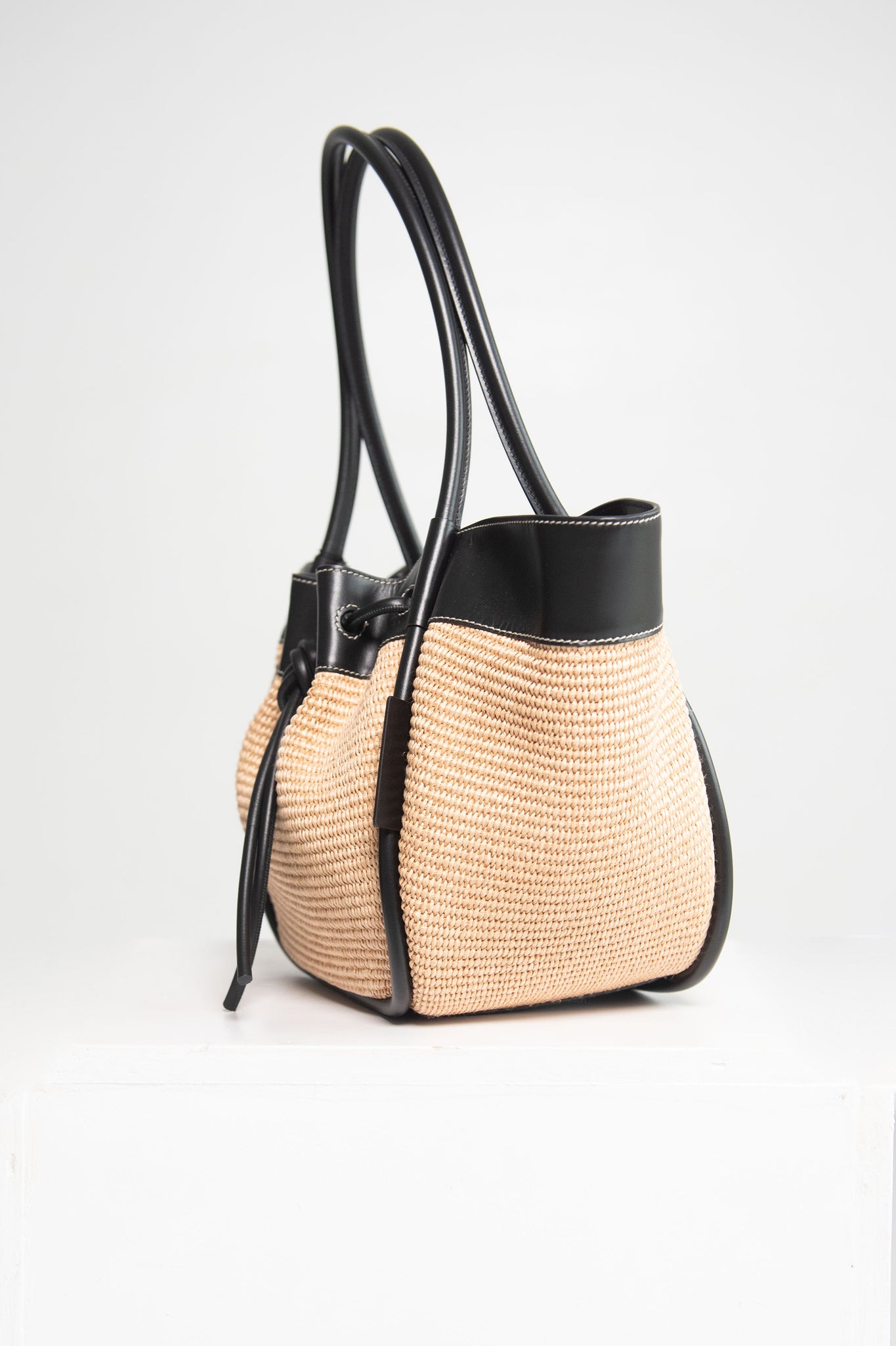 proenza schouler - Raffia Large Ruched Tote, Black & Sand