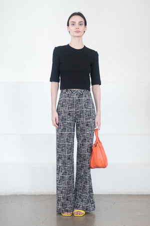 ROSETTA GETTY - Pintuck Wide Leg Pant, Black Plaid
