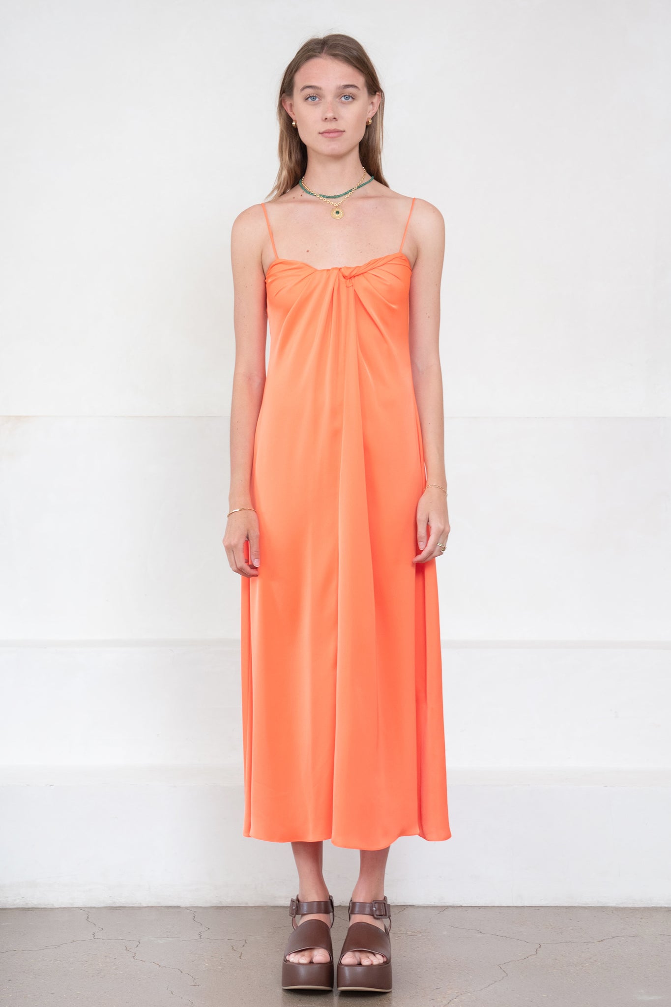 Rosetta Getty - Twist Front Slip Dress, Hot Orange