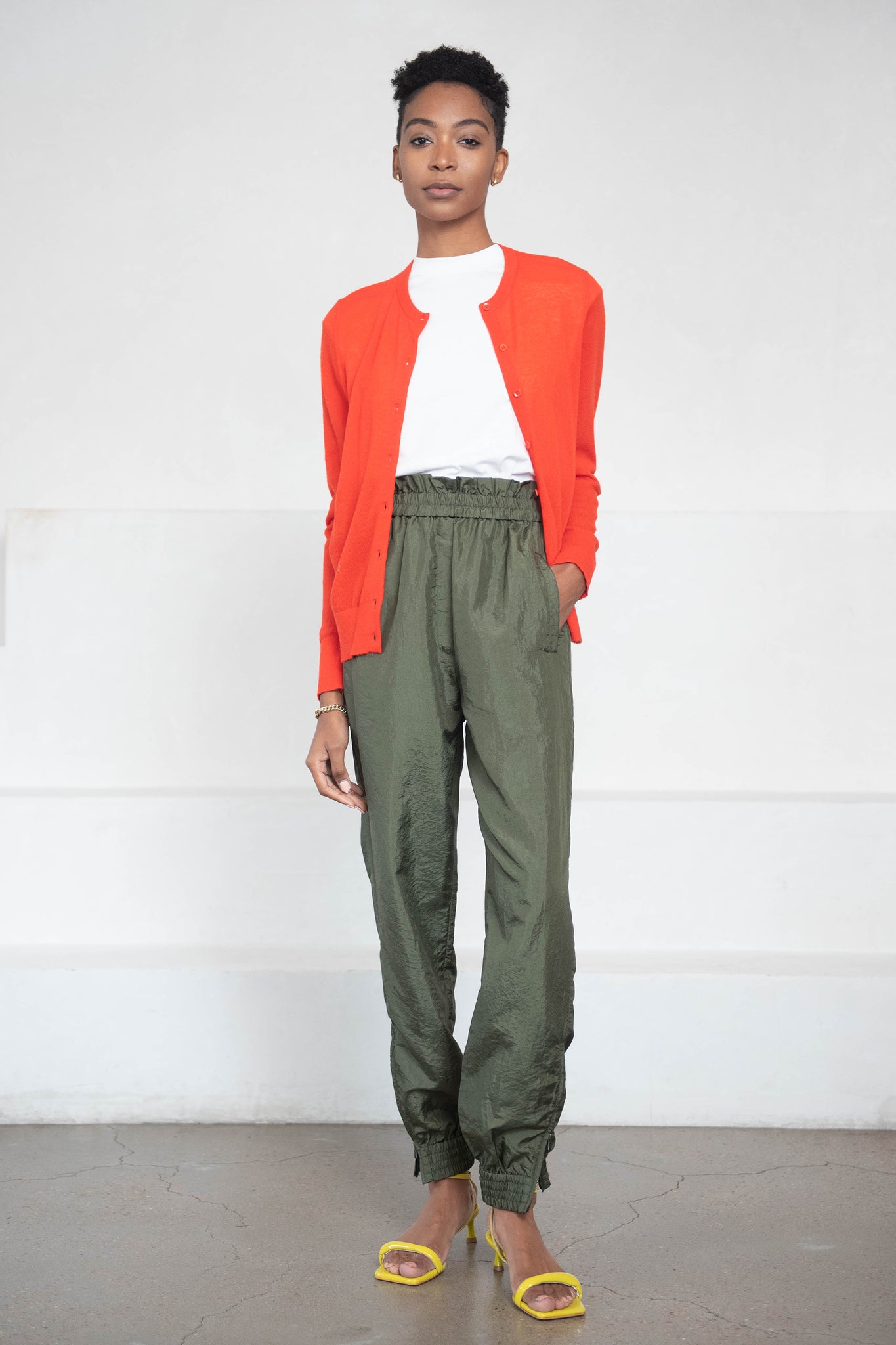 TIBI - Crispy Nylon Felix Paper Bag Jogger, Army Green