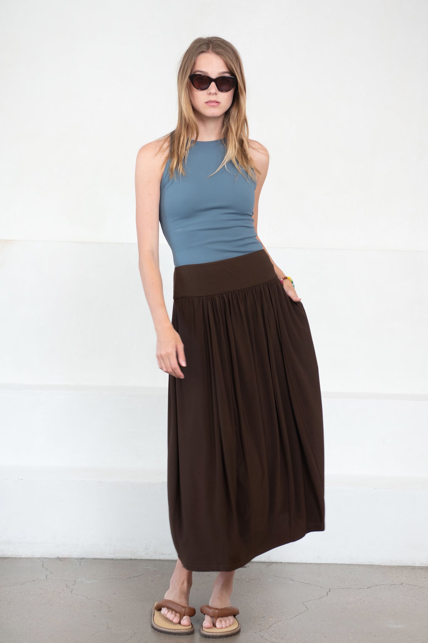 TIBI - Drapey Jersey Lantern Skirt, Brown