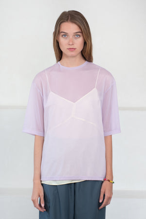 TIBI - Sheer Gauze Easy T-Shirt, Dusty Lavender