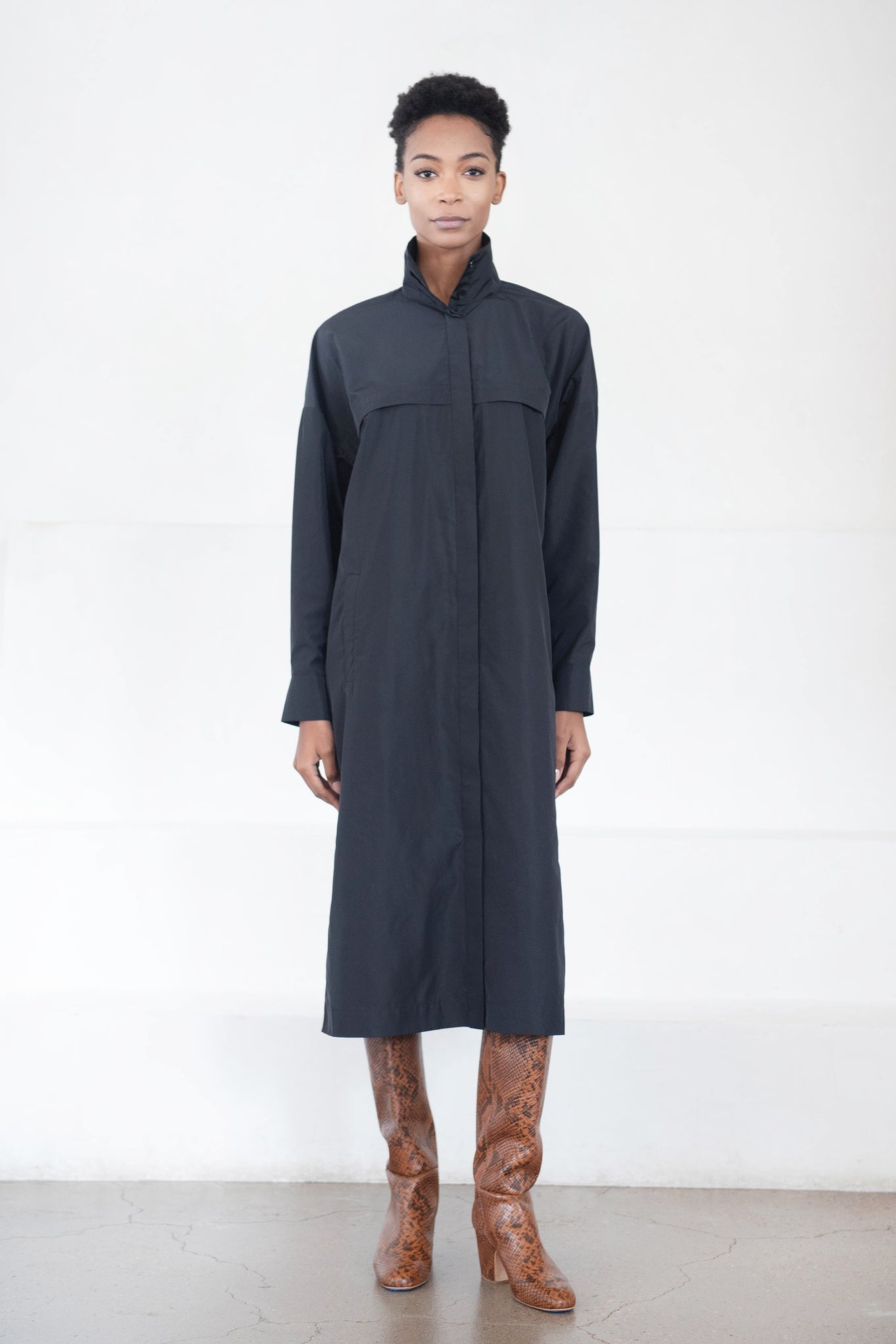TIBI - Italian Sporty Nylon Shirtdress, Black