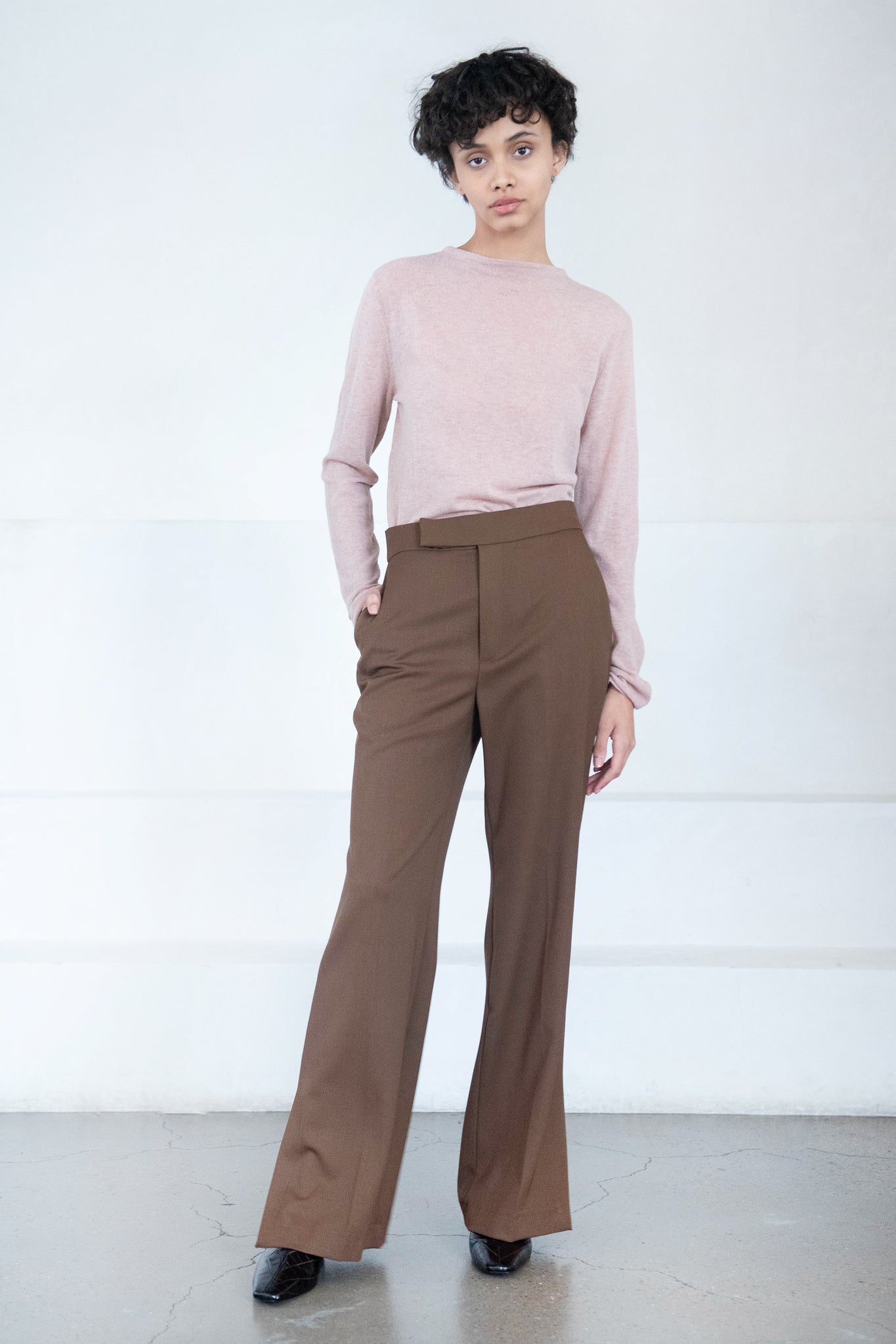 TIBI - Skinlike Mercerized Wool Soft Sheer Pullover, Toffee