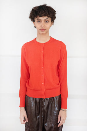 TIBI - Skinlike Mercerized Wool Shrunken Cardigan, Red