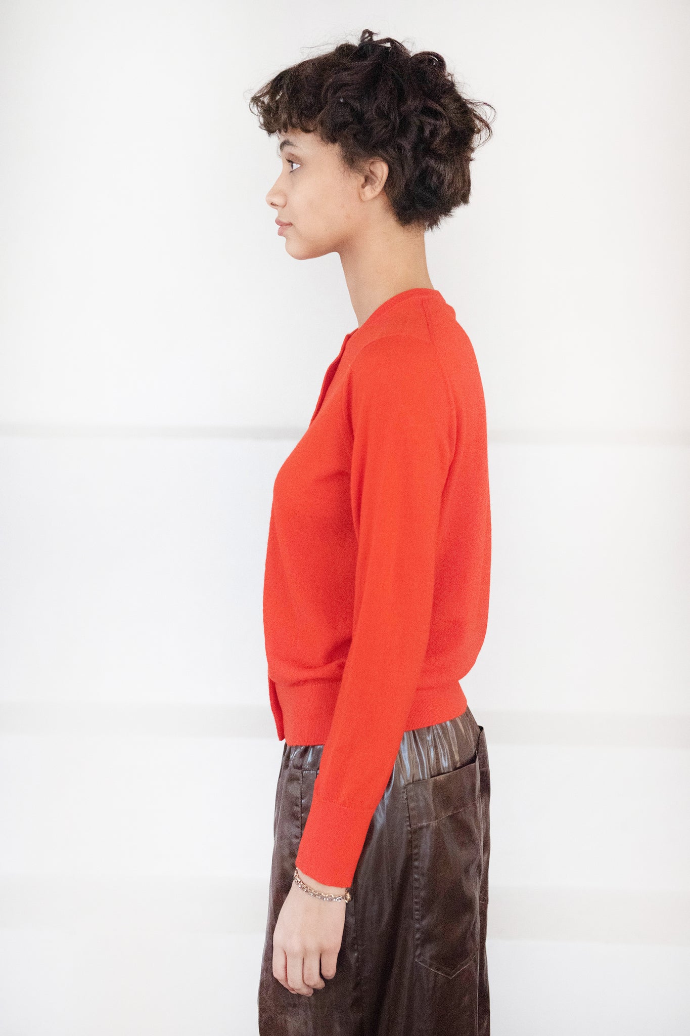 TIBI - Skinlike Mercerized Wool Shrunken Cardigan, Red