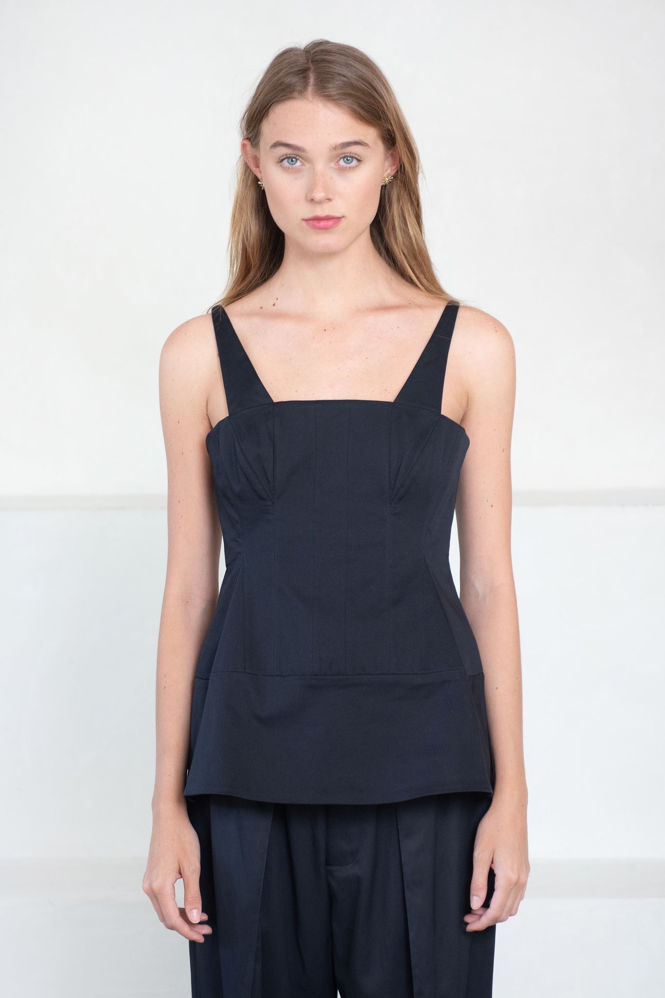 TIBI - Mila Stretch Satin Corset Top, Navy