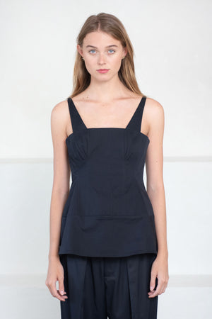 TIBI - Mila Stretch Satin Corset Top, Navy