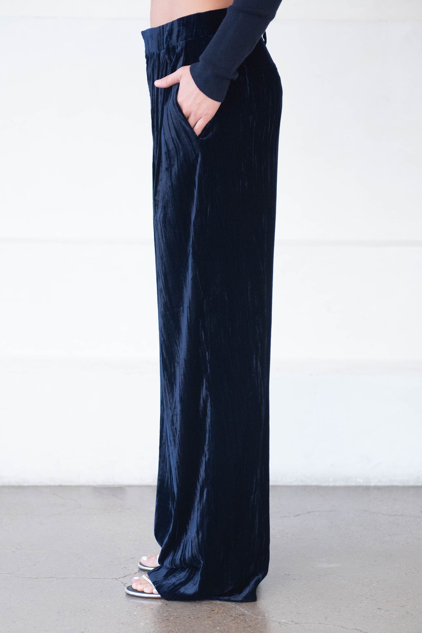 TIBI - Creased Velvet Stella Pant, Navy