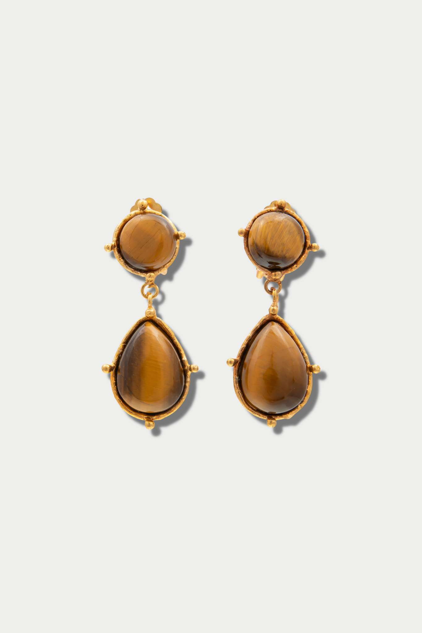 SYLVIA TOLEDANO - BOUCLES D'OREILLES 2 PIERRES DOTS, TIGER EYE
