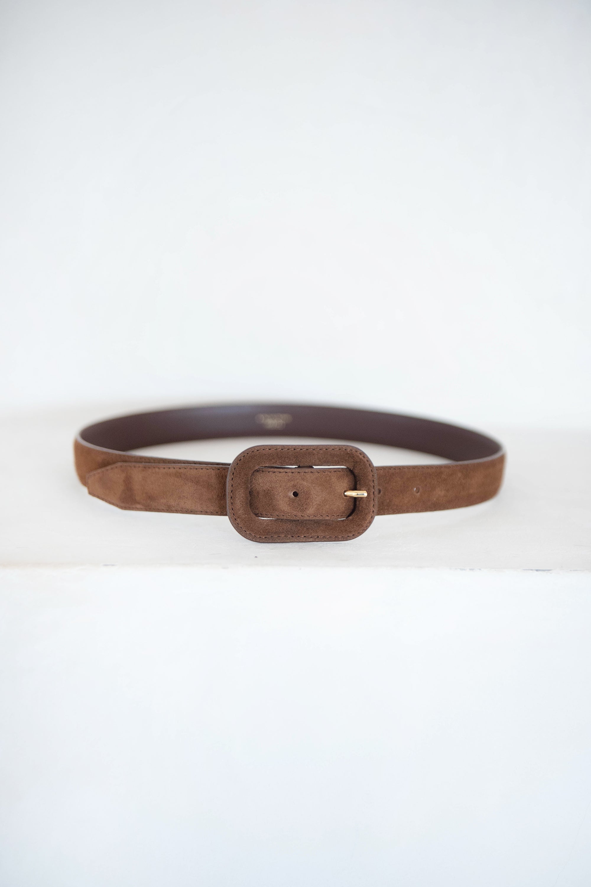 TOTEME Wide Covered Buckle Suede Belt, Brown 70